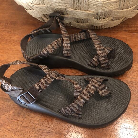 Chaco Z Men\'s Brown Geometric Vibram Hiking Sandals Water Sports Size 10